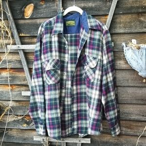 Vintage Plaid Textured Heavy  Flannel Work shirt NORTH TRAIL TRADING  L mens